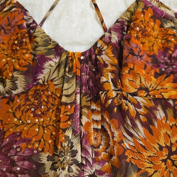 Laundry By Shelli Segal Brown and Orange Silk Sleeveless Midi Dress - Picture 14 of 14